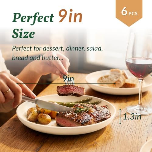 Homienly Unbreakable Salad Plates Set Wheat Straw Plates Set of 6 Lightweight Dinner Plates for Camping,RV Microwave & Dishwasher Safe Plates 9 Inch Deep Plates for Dessert, Sandwich (Beige) - Image 2