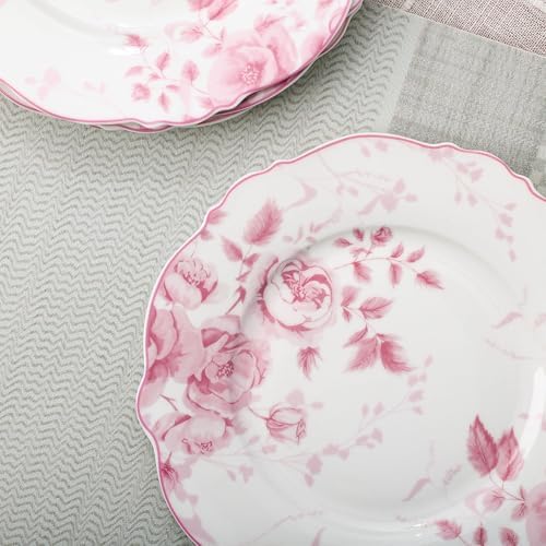 fanquare 8.5 Inch Pink Floral Porcelain Dessert Plate Sets of 4 - Image 2