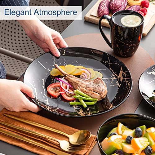 LOVECASA Black Plates and Bowls Sets for 4, Porcelain Dinnerware Sets 16 Piece Gold Splash Glaze Ceramic Dish Set, Round Dinner Set with Mugs, Dishwasher Microwave Safe - Image 5