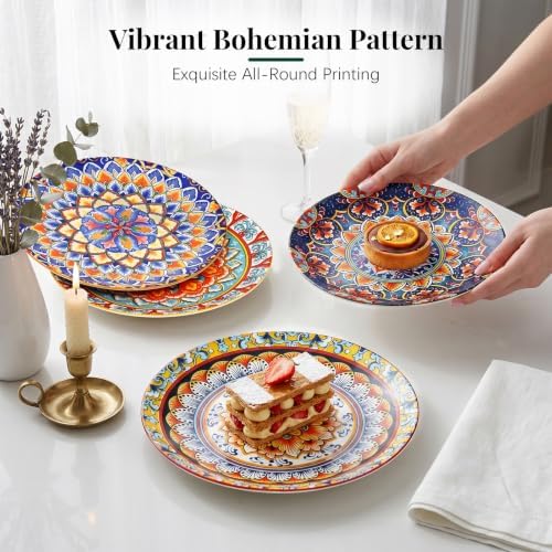 Colorful Salad & Dessert Plates Set of 4, 8.5Inch Boho Ceramic Dinner Plate - Image 5
