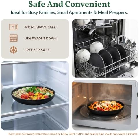 Homienly Wheat Straw Deep Plates 8 Inch Unbreakable Dessert Plates for Kitchen, Camping Microwave and Dishwasher Safe Plate Set for Bread & Butter, Appetizer Reusable Plastic Plates Set of 6 (Black) - Image 6