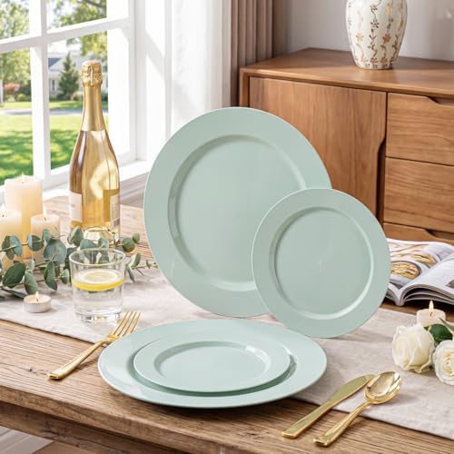 FLOWERCAT 200PCS Sage Green Plastic Plates Disposable Plates for Party - Elegant Plastic Plates - 10" &7" Plate for 100 Guests Parties & Wedding & Events - Image 3