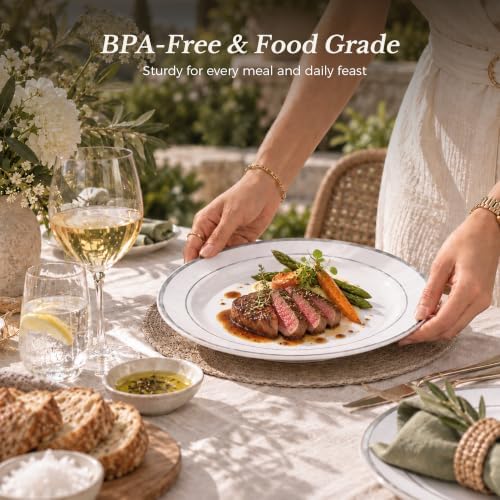 BESTVIP 400PCS Silver Plastic Plates,Heavy Duty Disposable Silver Plates - Image 4