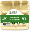 Areca Palm Leaf 10-Inch Square Compartment Plates (200 Count) – 100% Compostable, Biodegradable Like Bamboo Plates | Eco-Friendly Disposable Dinnerware | Microwave & Oven Safe