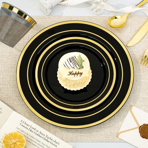 BESTVIP 525 Piece Black Gold Dinnerware Set for 75 Guests - Image 2