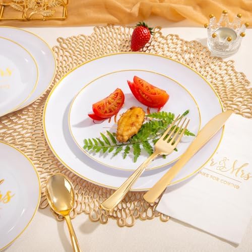 I00000 175 Pcs Gold Wedding Plastic Plates and Disposable Napkins Set - Image 5