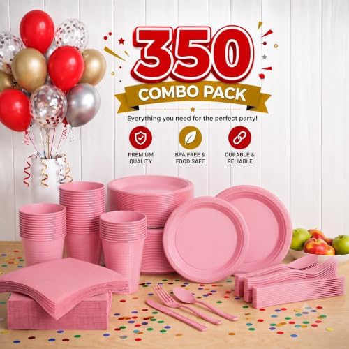 Exquisite 350 Pcs Pink Plates and Napkins Party Supplies Plate Sets - Image 2