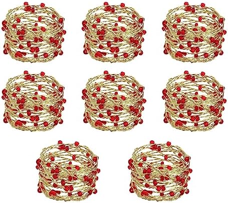 COTTON CRAFT Christmas Napkin Rings - 8 Pack Beaded Metal Twine Napkin Ring by COTTONCRAFT