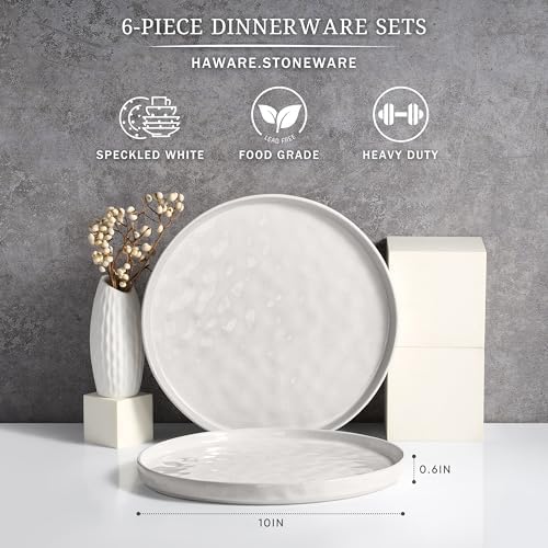 HaWare Stoneware Dinner Plates Set of 6, 10" Heavy Duty Ceramic Plate, Reactive Glaze Ripple Dinnerware for Home Restaurant, Chip and Scratch Resistant, Microwave and Dishwasher Safe, Speckled White - Image 2