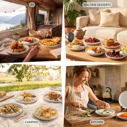 Homienly Wheat Straw Plates 9 inch Deep Dinner Plates 6 PCS Unbreakable Salad Plates for Kitchen, Camping, RV, Reusable Plastic Plates for Dessert, Bread & Butter Microwave and Dishwasher Safe (White) - Image 7