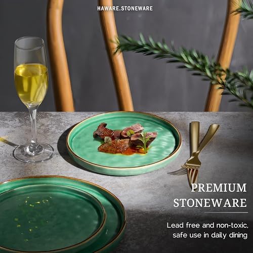 HaWare Stoneware Plates Set of 6, 7.9" Salad Plates, Reactive Glaze Ripple Ceramic Dish Set for Appetizer, Dessert, Scratch Resistant, Small Dinner Plate, Microwave and Dishwasher Safe, Reactive Green - Image 4