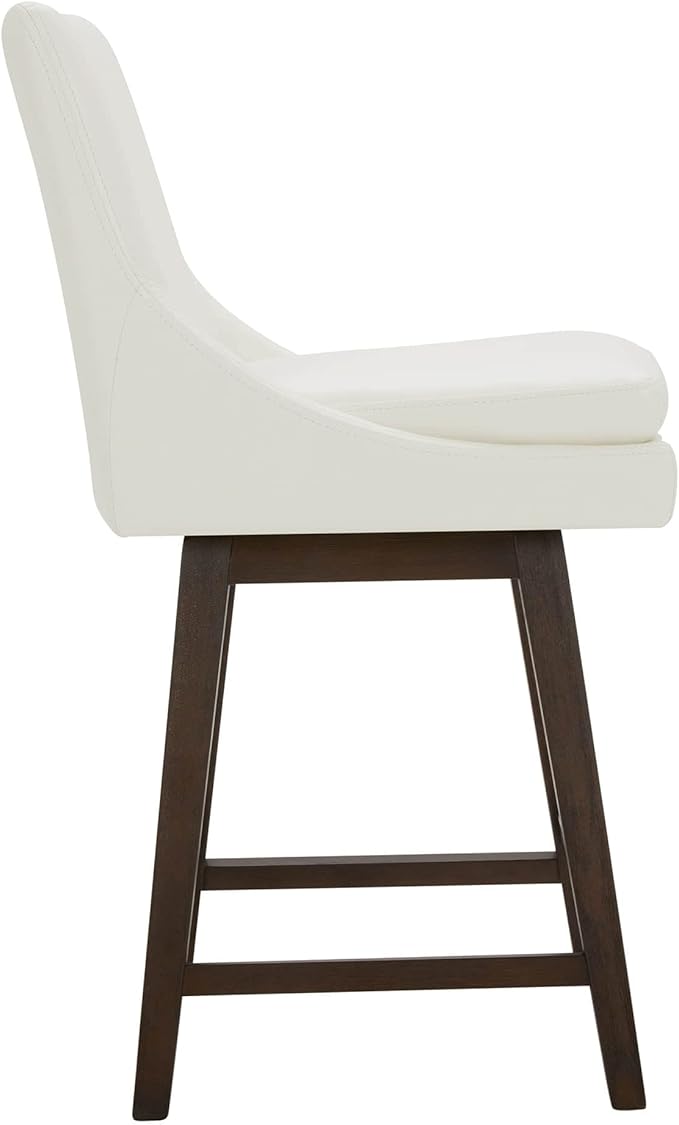 CHITA Counter Height Swivel Bar Stools Set of 3, FSC Certified Upholstered Faux Leather Barstool Chairs with Back, 26.8" H Seat Height, PU Leather in Pure White