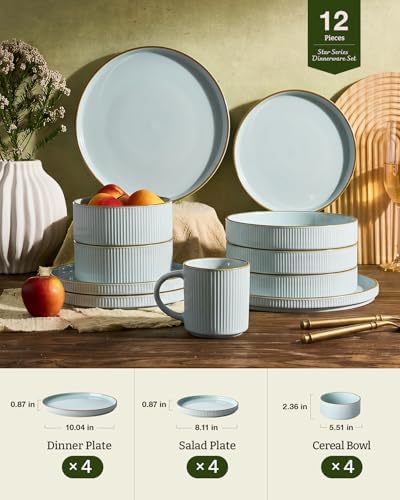 Famiware Plates and Bowls Set with Rim, Stoneware Dinnerware Sets for 4 - Image 6