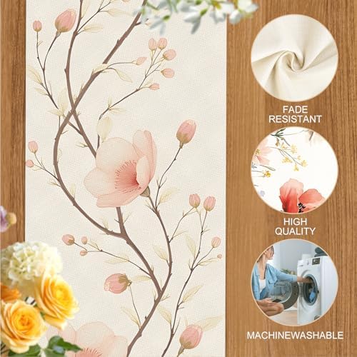 ANNA QUEEN Floral Table Runner and Placemats Set of 6, 13"x72" Beige Blossom Table Runner with 12"x18" Placemats, Flower Dining Table Decor for 4 to 6 People, Elegant Kitchen Set - Image 4