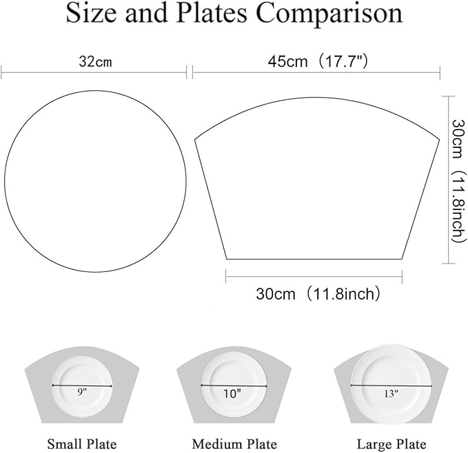 SHACOS Round Table Placemats Set of 7 Wedge Shaped Place Mat with Centerpiece Round Mat Heat Resistant Table Mats Washable (7, Black Gray)