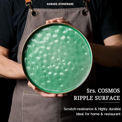 HaWare Stoneware Plates Set of 6, 7.9" Salad Plates, Reactive Glaze Ripple Ceramic Dish Set for Appetizer, Dessert, Scratch Resistant, Small Dinner Plate, Microwave and Dishwasher Safe, Reactive Green - Image 6