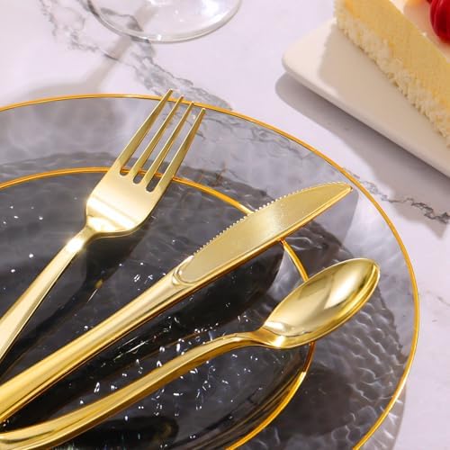 150 Pcs Black Plastic Dinnerware Set, Disposable Plates for 25 Guests - Image 6