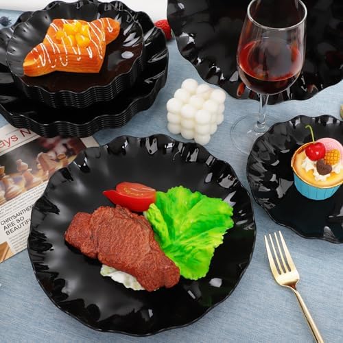 LIYH 24 Pcs Black Plastic Plates Reusable – Unbreakable, Dishwasher Safe - Image 6