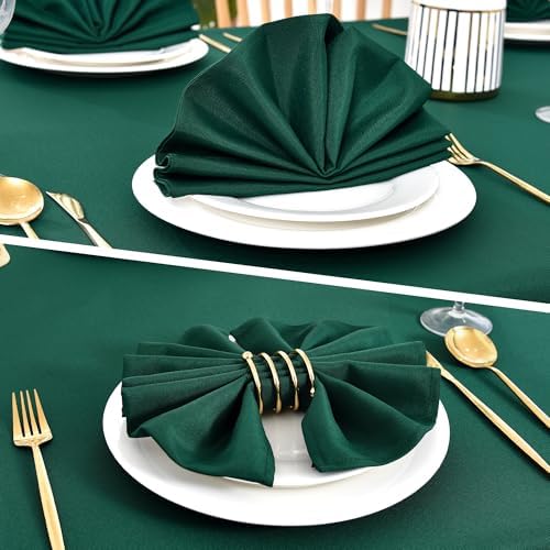 Wolkemer Set of 4 Hunter Green Cloth Napkins 17 x 17 Inches Solid Washable Polyester Dinner Napkins with Hemmed Edges for Dinners Parties Weddings Banquets Events Table Decoration - Image 4
