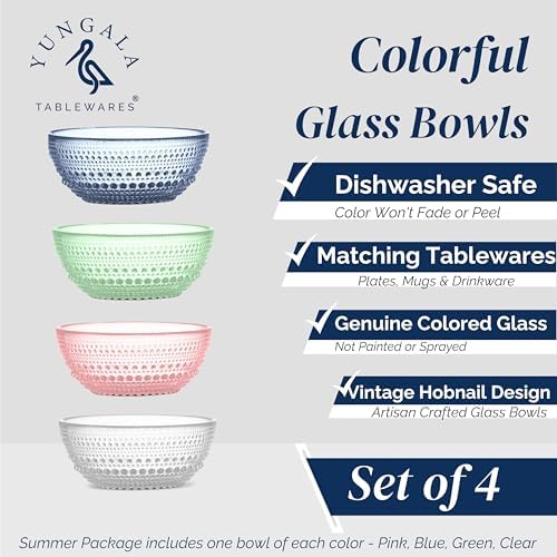 Multi Colored Glass Bowl Set of 4 Hobnail Bowls 20 oz - Image 2