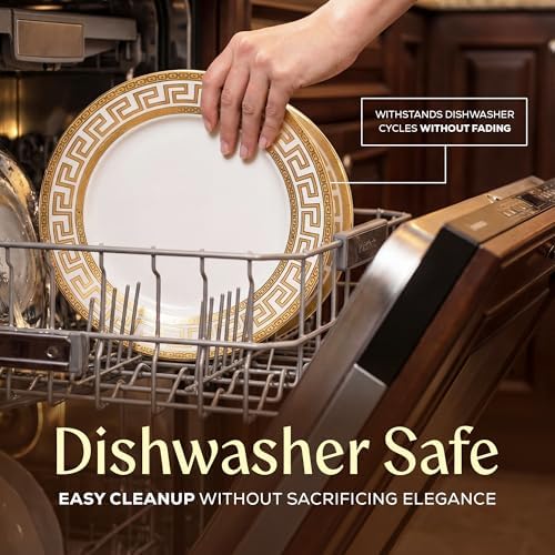 Joseph Sedgh Collection Golden Greek Key Bone China Dinnerware Set, 20-Piece - Image 3