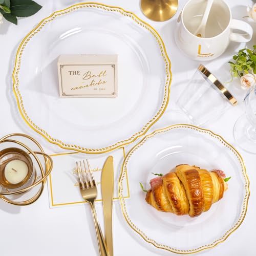 Hioasis 350 Pcs Clear Gold Plastic Plates for Wedding & Party - Image 5