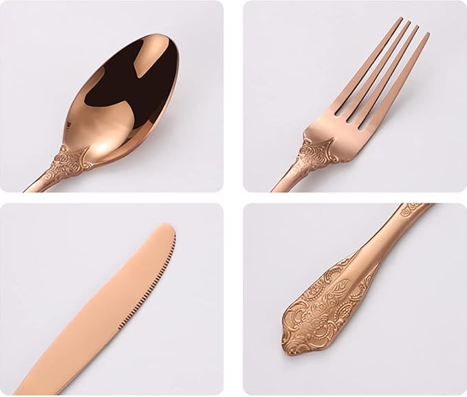 Vintage Black Silverware Flatware Set for 6, European Classic Style 24 Pieces Stainless Steel Tableware Cutlery Set,Fine Kitchen Utensils for Wedding Restaurant Hotel Christmas