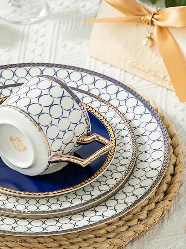 CwlwGO-Bone China Dinner Plates Set of 4, Lace Dishes Set for Salad, Pasta, Dessert, Dinnerware Dishset for Kitchen, Not Suitable for Microwave (8 Inch) - Image 6