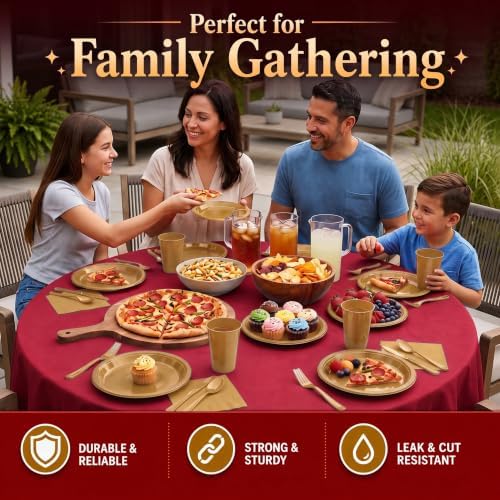 350 Pcs Gold Plastic Plates for Party Gold Disposable Plates Set 50 of Each 9 Dinner Plate Set 7 Dessert Plate Cups Napkins & Cutlery Plastic Dinnerware Set Exquisite - Image 6