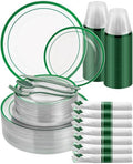 Goodluck 350 Pcs Clear Green Disposable Plastic Plates, Dinnerware Sets by GoodLuck