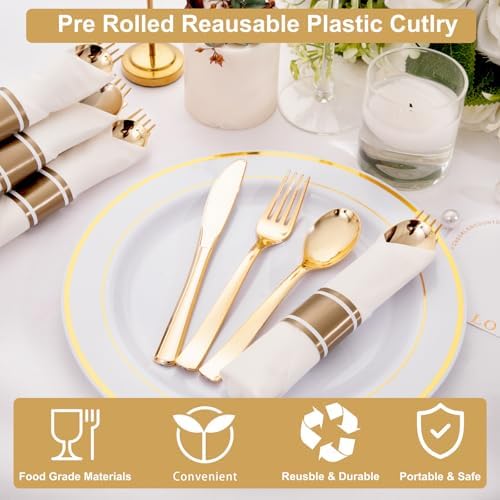 400PCS Pre Rolled Gold Plastic Silverware Sets - Image 6