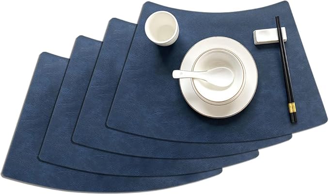 Leather Round Table Washable Placemats, Thick Faux Leather Heat Resistant Wedge Table Placemat, Waterproof Non-Slip Easy to Clean Place mat for Kitchen Coffee Dining Room Table Set of 4