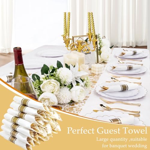 Supernal 120 Pack Gold Plastic Silverware Wrapped Cutlery Set with Napkin - Image 5