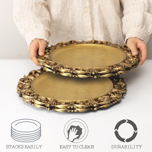MAONAME 13" Antique Gold Charger Plates Set of 4, Round Plate Chargers - Image 3