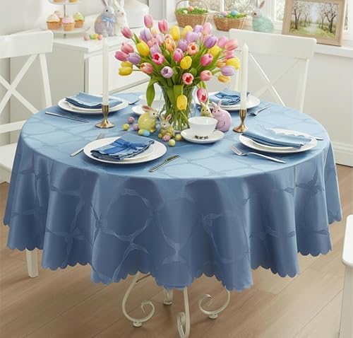 Newbridge Holiday Ribbons Bows Blue 90" Round Tablecloth by HomeBargainsPlus