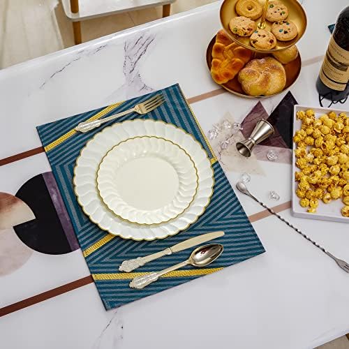 Lullaby 60PCS Ivory Scalloped Plastic Plate with Gold Rim for Party Wedding - Image 6