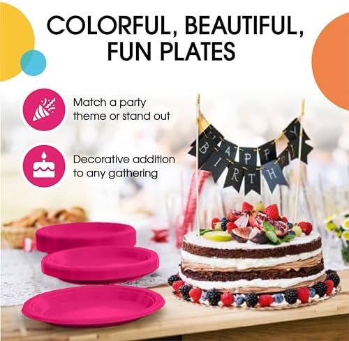 Exquisite Party Solids Sturdy Hot Pink Plastic Plates 7" Cake Plates 50 Pcs - Image 5