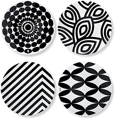 French Bull Assorted Plates - 4 Piece Set - 9 inch Melamine Salad Plates Set of 4 - Melamine Dinnerware for Indoor and Outdoor - Assorted Black and White by FrenchBull