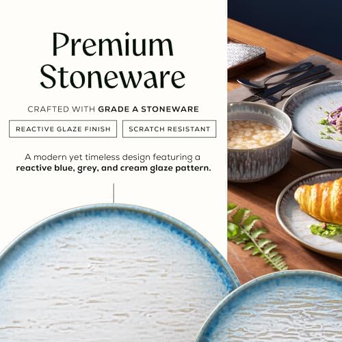 Joseph Sedgh Collection Durable Stoneware Dinnerware Set with Reactive Glaze Finish, 12-Piece, Talia Blue - Image 4