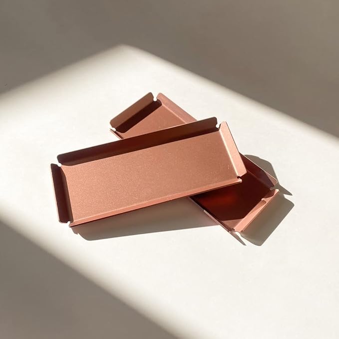 Aluminum Organizer Tray for Desk & Entryway - Minimalist Metal Catchall for Keys, Jewelry, Wallet | A7 Tall, Pink Gold | by PROGETTO2.70