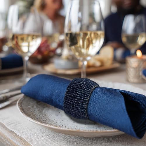 COTTON CRAFT Glitz Handmade Beaded Napkin Rings - Set of 12 - Navy - Image 5
