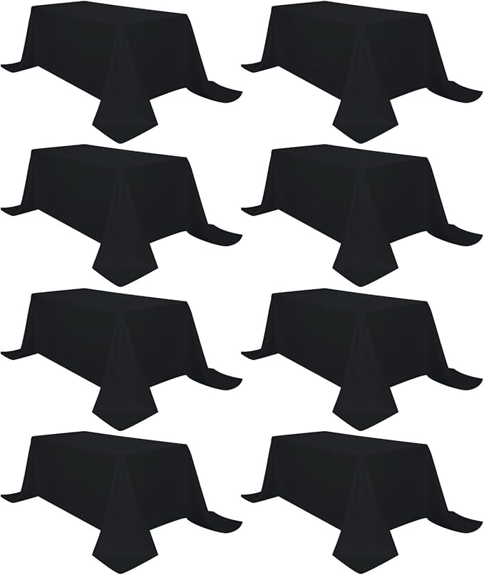 8 Pack Black Tablecloth 90 x 156 Inch Rectangular Table Cloth for 8 Foot Rectangle Tables, Wrinkle Resistant Washable Polyester Fabric Table Covers for Wedding Party Banquet Buffet and Camping