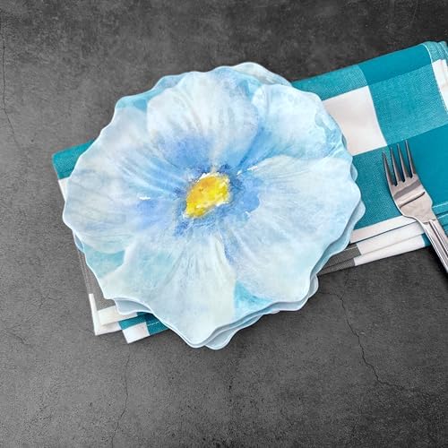 UP Sky Blue Floral Melamine Dessert Plates, Floral-Shaped Small Serving Plates, for Appetizer, Snacks, and Side Dishes, Blue, 7.5 x 7 Inch, Set of 4 - Image 6
