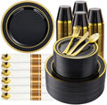 BESTVIP 700 Piece Black Gold Plastic Dinnerware Set for 100 Guests by Bestvip