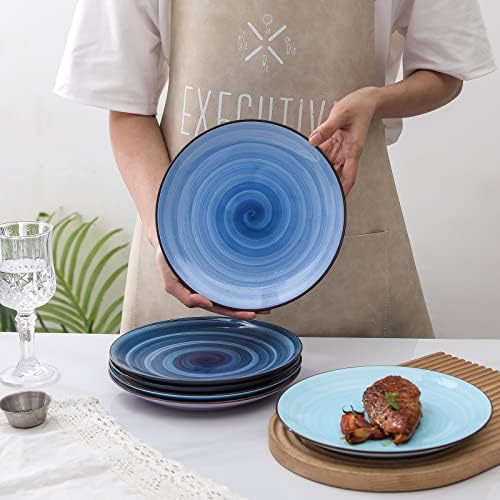 Selamica Ceramic 10 inch Dinner Plates, Large Pasta Dessert Salad Plates, Porcelain Serving Plate for Appetizer, Pancakes, Steak, Set of 6, Black Speckles, Gradient Blue - Image 4