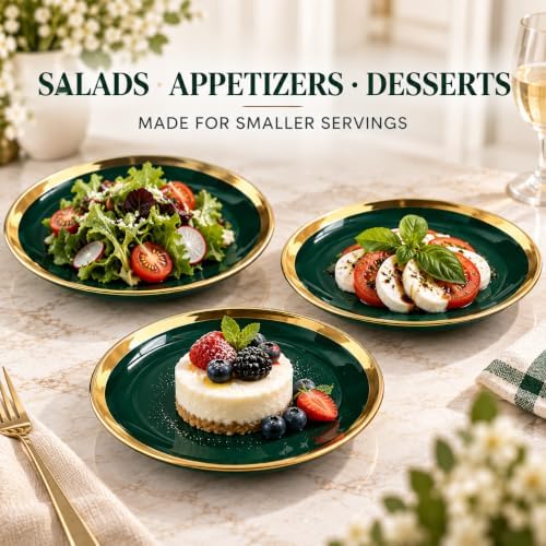 7.5-Inch Porcelain Salad Plates Set of 6, Green Gold Trim - Image 5