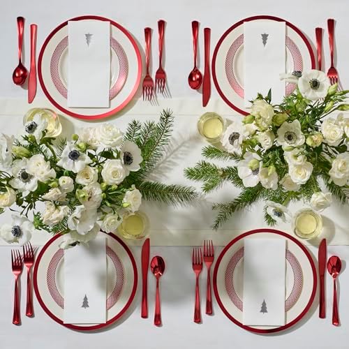 By Madee HEAVYWEIGHT Red Christmas Disposable Dinnerware Set 175 Pcs - Image 2