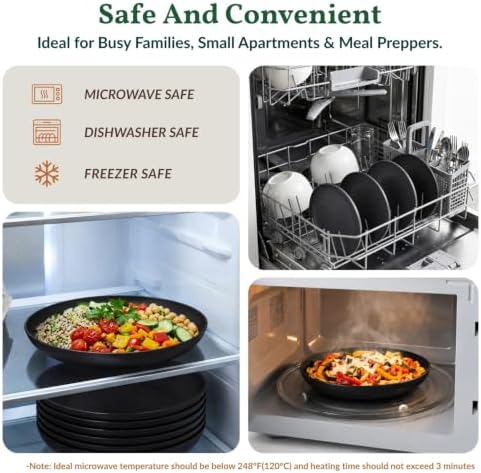 Homienly Wheat Straw Deep Plates 10 Inch Large Dinner Plates Set of 6 Unbreakable & Lightweight Plastic Plates for Salad,Pizza Microwave & Dishwasher Safe Plates Set for Serving,Camping,Dorm (Black) - Image 6