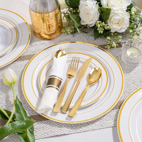 WELLIFE Disposable Plates & Gold Silverware Set, 350 Pieces for 50 Guests - Image 6