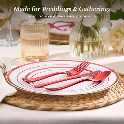 Goodluck 250 PCS Red Rim Plastic Plates and Cutlery Set for 50 Guests - Image 4